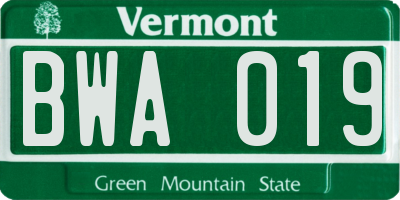 VT license plate BWA019