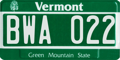 VT license plate BWA022
