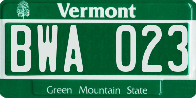 VT license plate BWA023