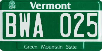 VT license plate BWA025