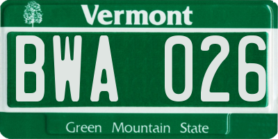 VT license plate BWA026