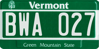 VT license plate BWA027