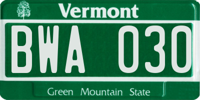 VT license plate BWA030