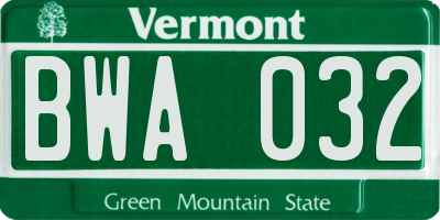 VT license plate BWA032