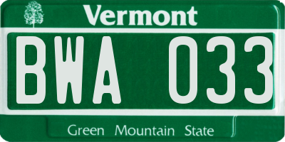 VT license plate BWA033