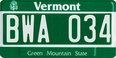 VT license plate BWA034