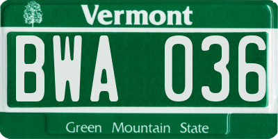 VT license plate BWA036