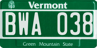 VT license plate BWA038