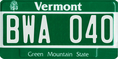 VT license plate BWA040