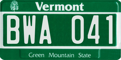 VT license plate BWA041