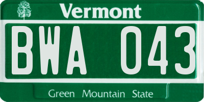 VT license plate BWA043