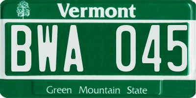 VT license plate BWA045