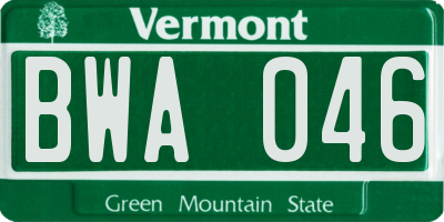 VT license plate BWA046