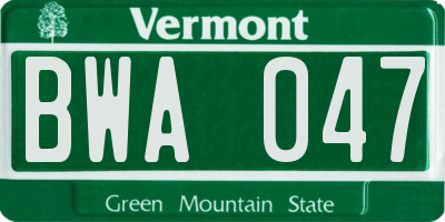 VT license plate BWA047