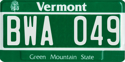 VT license plate BWA049