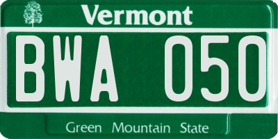 VT license plate BWA050