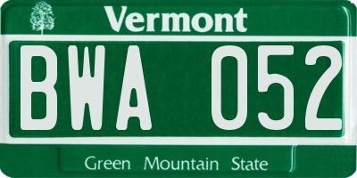 VT license plate BWA052