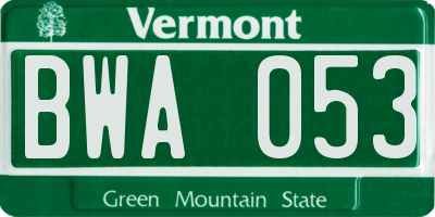 VT license plate BWA053