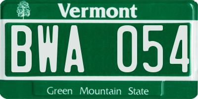 VT license plate BWA054