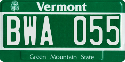 VT license plate BWA055