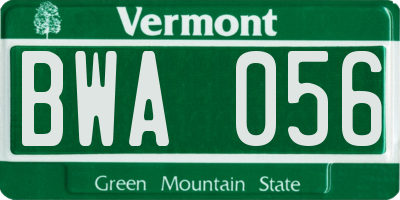 VT license plate BWA056