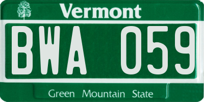 VT license plate BWA059