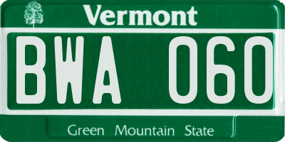 VT license plate BWA060