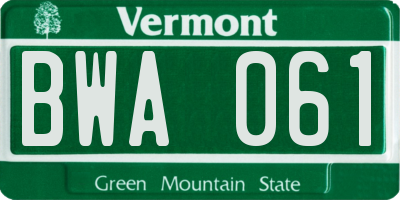 VT license plate BWA061