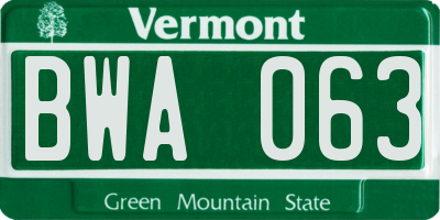 VT license plate BWA063