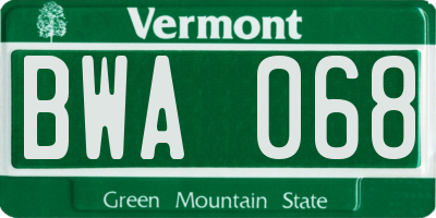 VT license plate BWA068