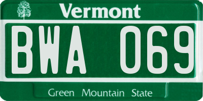 VT license plate BWA069