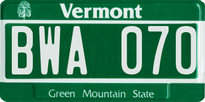 VT license plate BWA070