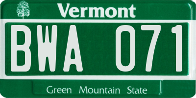 VT license plate BWA071