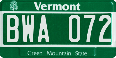 VT license plate BWA072