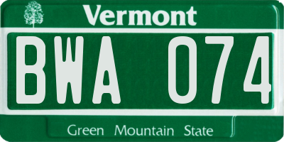 VT license plate BWA074