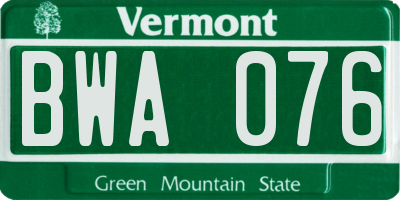 VT license plate BWA076