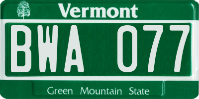 VT license plate BWA077