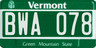 VT license plate BWA078
