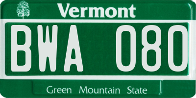 VT license plate BWA080
