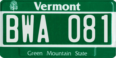VT license plate BWA081