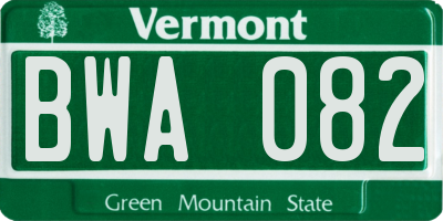 VT license plate BWA082