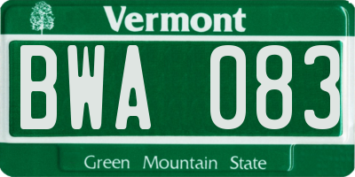 VT license plate BWA083