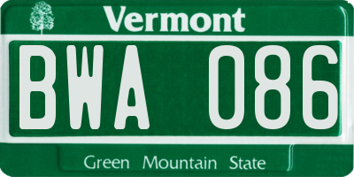 VT license plate BWA086