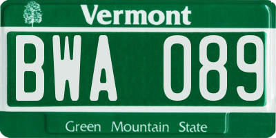 VT license plate BWA089