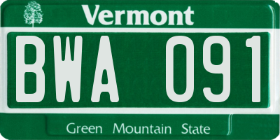 VT license plate BWA091
