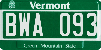 VT license plate BWA093