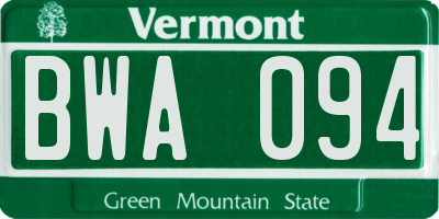 VT license plate BWA094