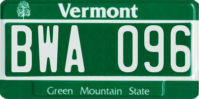 VT license plate BWA096