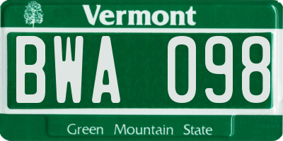 VT license plate BWA098