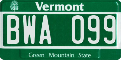 VT license plate BWA099